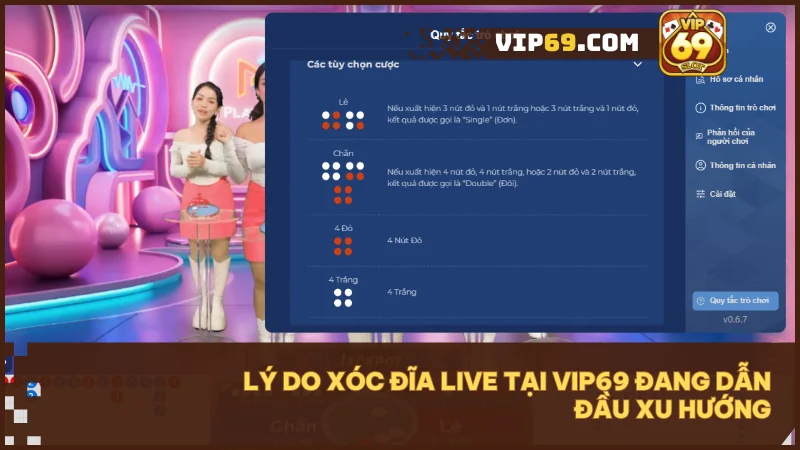 Xóc Đĩa Live tại Vip69: Sân chơi đổi thưởng hấp dẫn, giải trí cực đỉnh 4 Xóc Đĩa Live trở thành xu hướng với thiết kế, công nghệ và giải thưởng hấp dẫn.